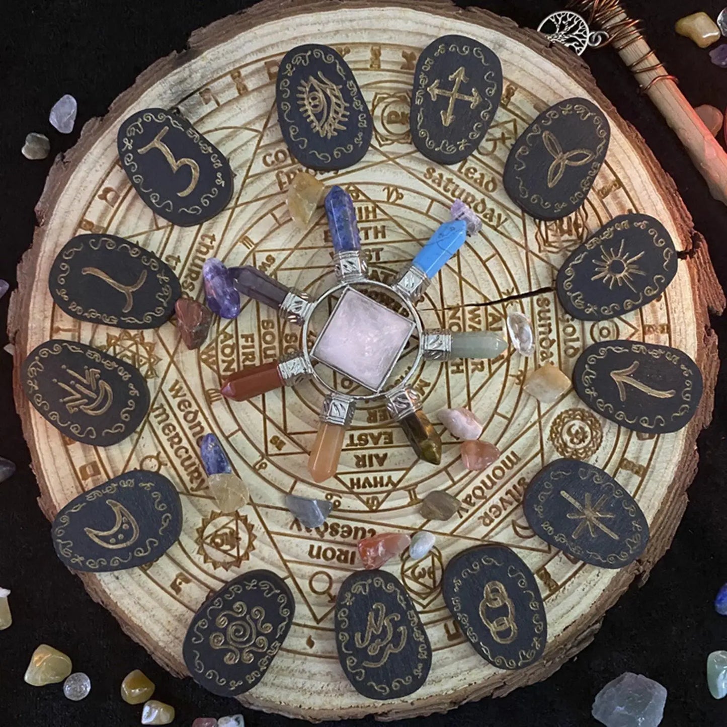Ensemble de pierres à rune, ensemble de rune de sorcières avec sac de rangement, méditation, Divination, Runes décoratives gravées, livre de guidage païen