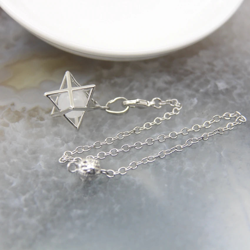Merkaba-Pendentif en Pierre Naturelle pour Homme et Femme, Pendule en Clip Blanc, Howlite, Hématite, Hexagramme, Colliers de la raq, Bijoux de Cheminée