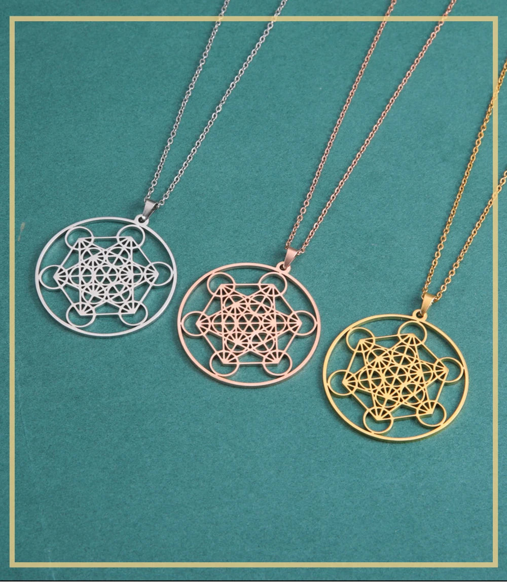 Skyrim – collier Cube d'ange sceau archange Metatron, en acier inoxydable, pour femmes et hommes, amulette de géométrie sacrée, bijoux spirituels religieux