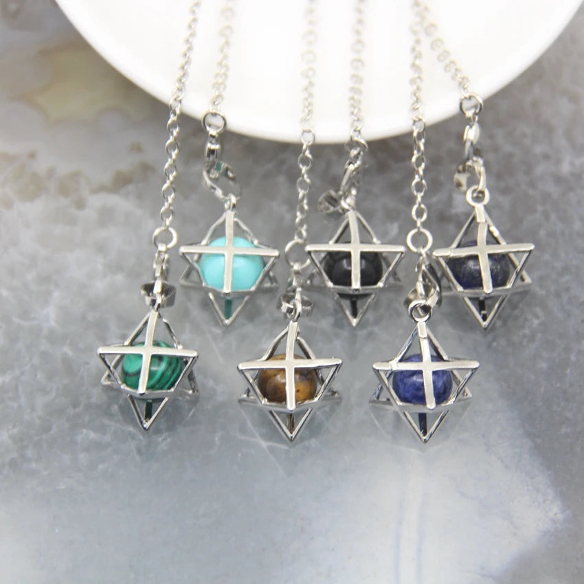 Merkaba-Pendentif en Pierre Naturelle pour Homme et Femme, Pendule en Clip Blanc, Howlite, Hématite, Hexagramme, Colliers de la raq, Bijoux de Cheminée