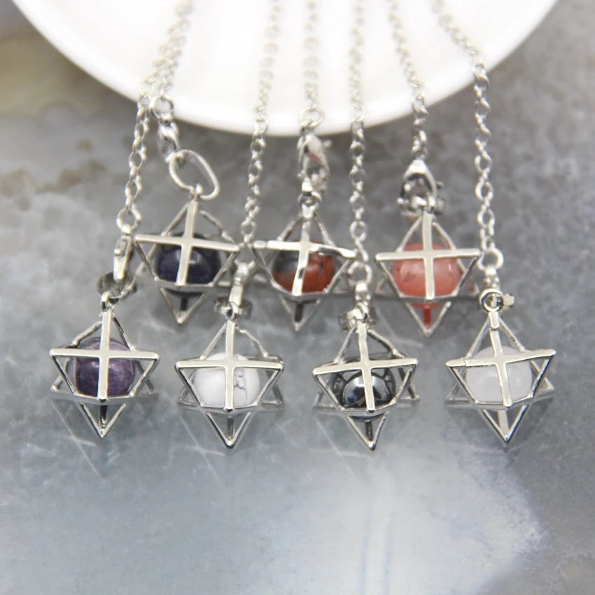 Merkaba-Pendentif en Pierre Naturelle pour Homme et Femme, Pendule en Clip Blanc, Howlite, Hématite, Hexagramme, Colliers de la raq, Bijoux de Cheminée