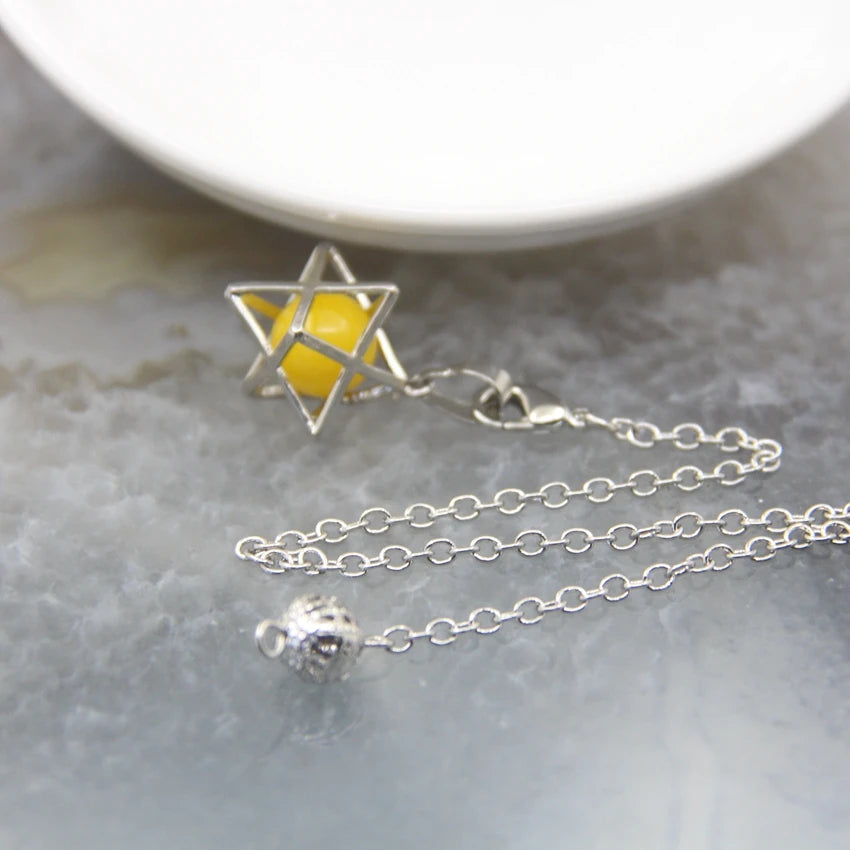 Merkaba-Pendentif en Pierre Naturelle pour Homme et Femme, Pendule en Clip Blanc, Howlite, Hématite, Hexagramme, Colliers de la raq, Bijoux de Cheminée