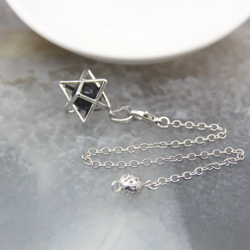 Merkaba-Pendentif en Pierre Naturelle pour Homme et Femme, Pendule en Clip Blanc, Howlite, Hématite, Hexagramme, Colliers de la raq, Bijoux de Cheminée