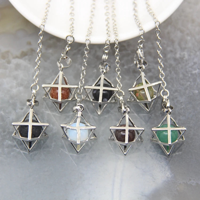 Merkaba-Pendentif en Pierre Naturelle pour Homme et Femme, Pendule en Clip Blanc, Howlite, Hématite, Hexagramme, Colliers de la raq, Bijoux de Cheminée