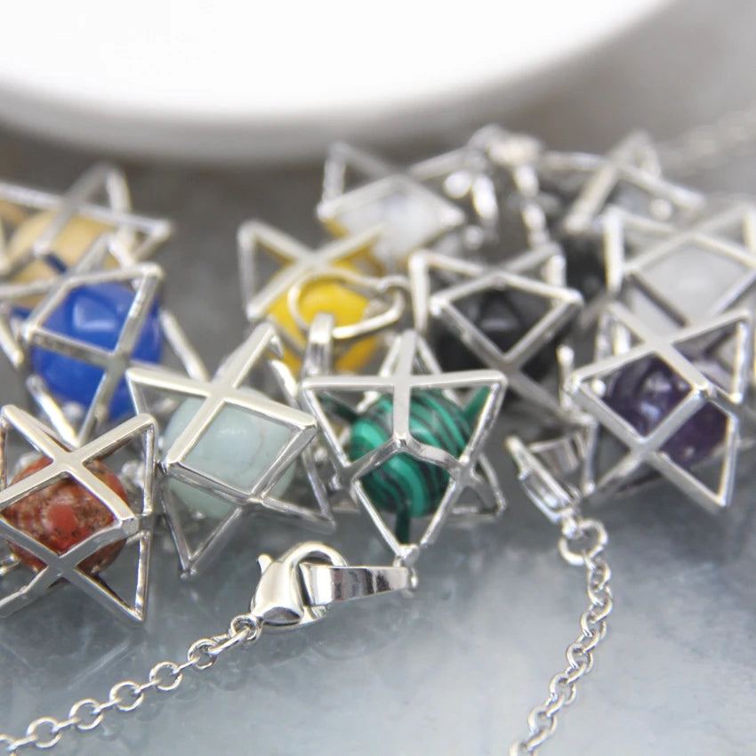 Merkaba-Pendentif en Pierre Naturelle pour Homme et Femme, Pendule en Clip Blanc, Howlite, Hématite, Hexagramme, Colliers de la raq, Bijoux de Cheminée