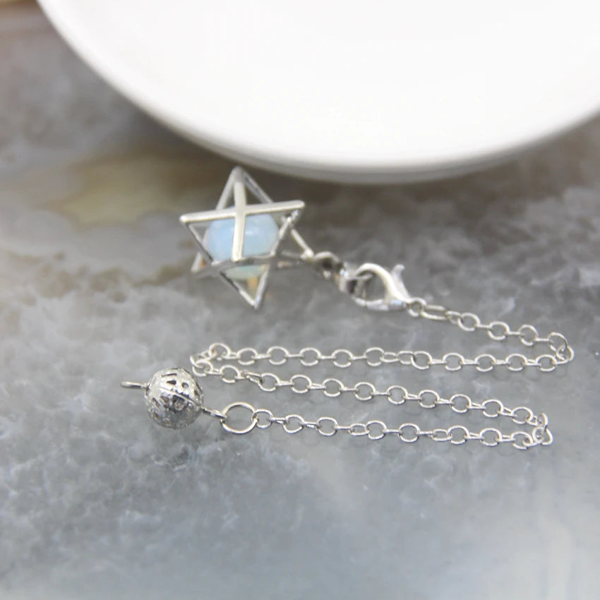 Merkaba-Pendentif en Pierre Naturelle pour Homme et Femme, Pendule en Clip Blanc, Howlite, Hématite, Hexagramme, Colliers de la raq, Bijoux de Cheminée