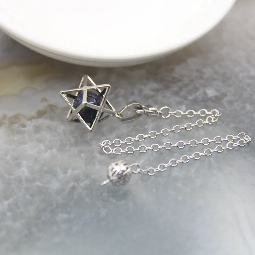 Merkaba-Pendentif en Pierre Naturelle pour Homme et Femme, Pendule en Clip Blanc, Howlite, Hématite, Hexagramme, Colliers de la raq, Bijoux de Cheminée