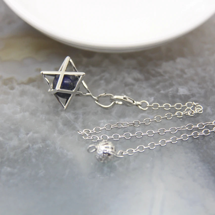Merkaba-Pendentif en Pierre Naturelle pour Homme et Femme, Pendule en Clip Blanc, Howlite, Hématite, Hexagramme, Colliers de la raq, Bijoux de Cheminée