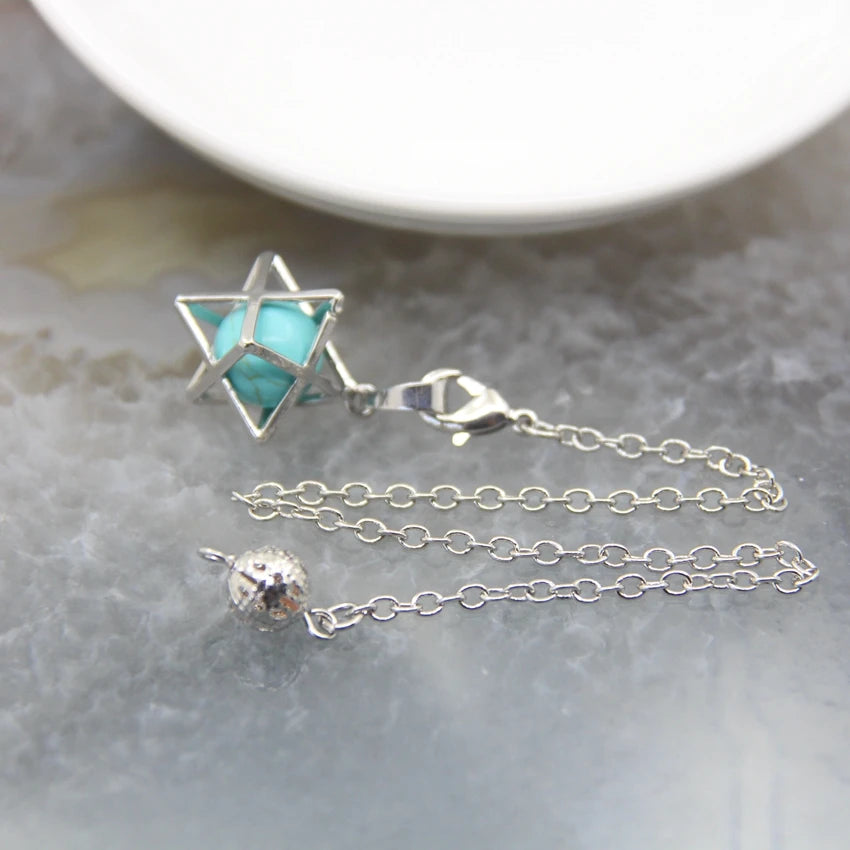 Merkaba-Pendentif en Pierre Naturelle pour Homme et Femme, Pendule en Clip Blanc, Howlite, Hématite, Hexagramme, Colliers de la raq, Bijoux de Cheminée