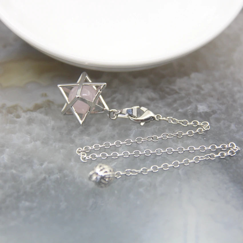 Merkaba-Pendentif en Pierre Naturelle pour Homme et Femme, Pendule en Clip Blanc, Howlite, Hématite, Hexagramme, Colliers de la raq, Bijoux de Cheminée