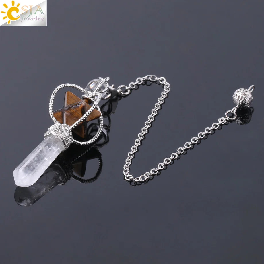 CSJA Merkaba – Balancier de Radiesthésie en Quartz, Pendule de Guérison en Pierre Naturelle, Cristal, Reiki, pendule divination , pendule radiesthésie , pendule pierre naturelle , amethyste pendules divinatoire F770