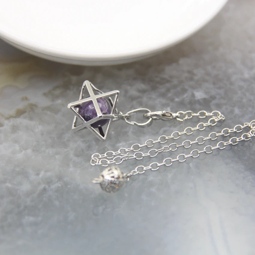 Merkaba-Pendentif en Pierre Naturelle pour Homme et Femme, Pendule en Clip Blanc, Howlite, Hématite, Hexagramme, Colliers de la raq, Bijoux de Cheminée