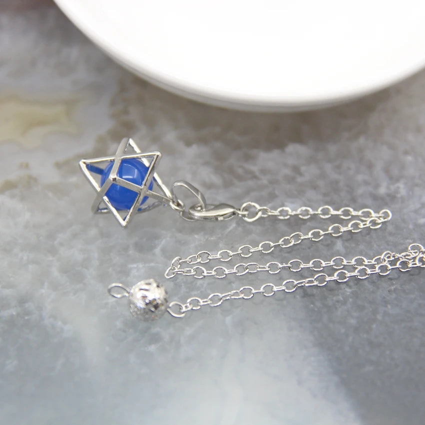 Merkaba-Pendentif en Pierre Naturelle pour Homme et Femme, Pendule en Clip Blanc, Howlite, Hématite, Hexagramme, Colliers de la raq, Bijoux de Cheminée