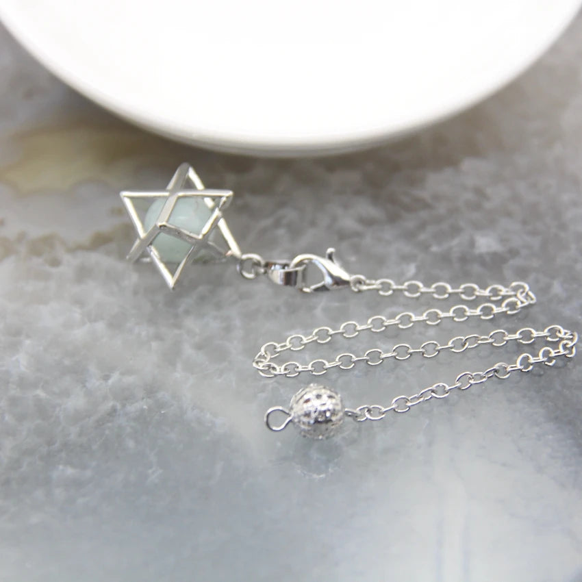 Merkaba-Pendentif en Pierre Naturelle pour Homme et Femme, Pendule en Clip Blanc, Howlite, Hématite, Hexagramme, Colliers de la raq, Bijoux de Cheminée