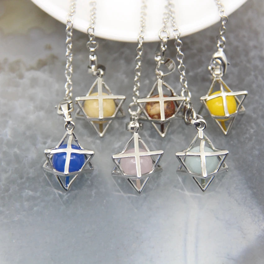 Merkaba-Pendentif en Pierre Naturelle pour Homme et Femme, Pendule en Clip Blanc, Howlite, Hématite, Hexagramme, Colliers de la raq, Bijoux de Cheminée