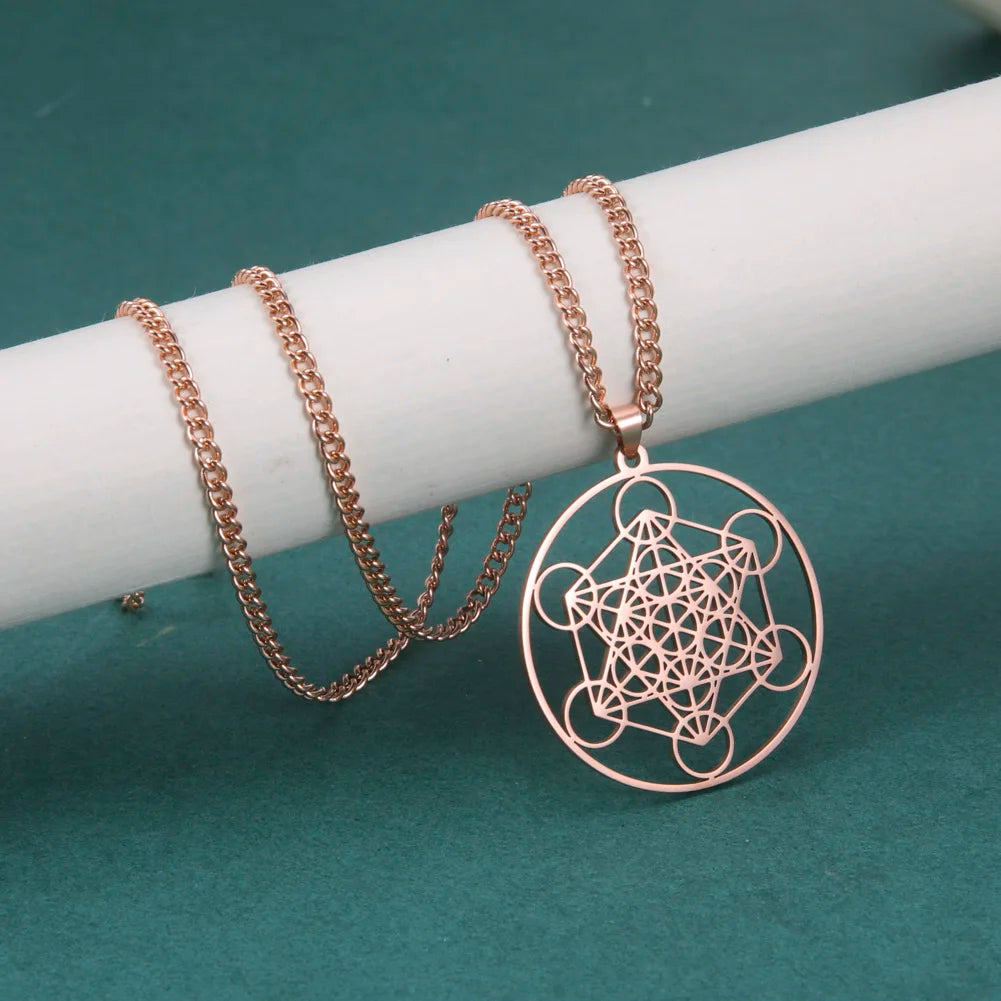 Skyrim – collier Cube d'ange sceau archange Metatron, en acier inoxydable, pour femmes et hommes, amulette de géométrie sacrée, bijoux spirituels religieux