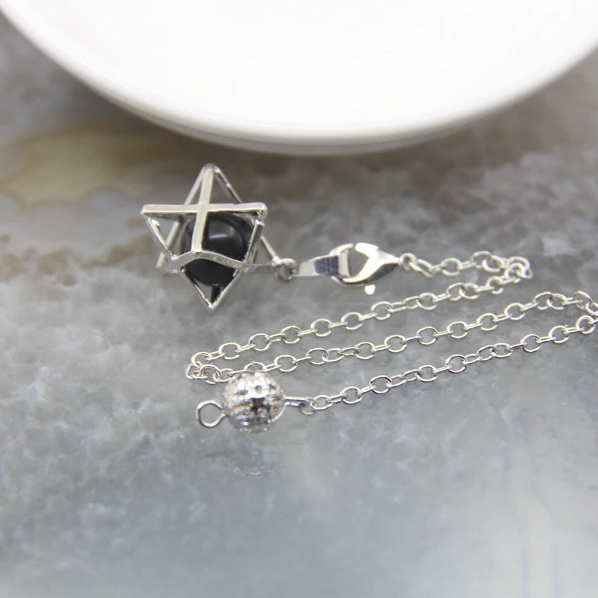 Merkaba-Pendentif en Pierre Naturelle pour Homme et Femme, Pendule en Clip Blanc, Howlite, Hématite, Hexagramme, Colliers de la raq, Bijoux de Cheminée