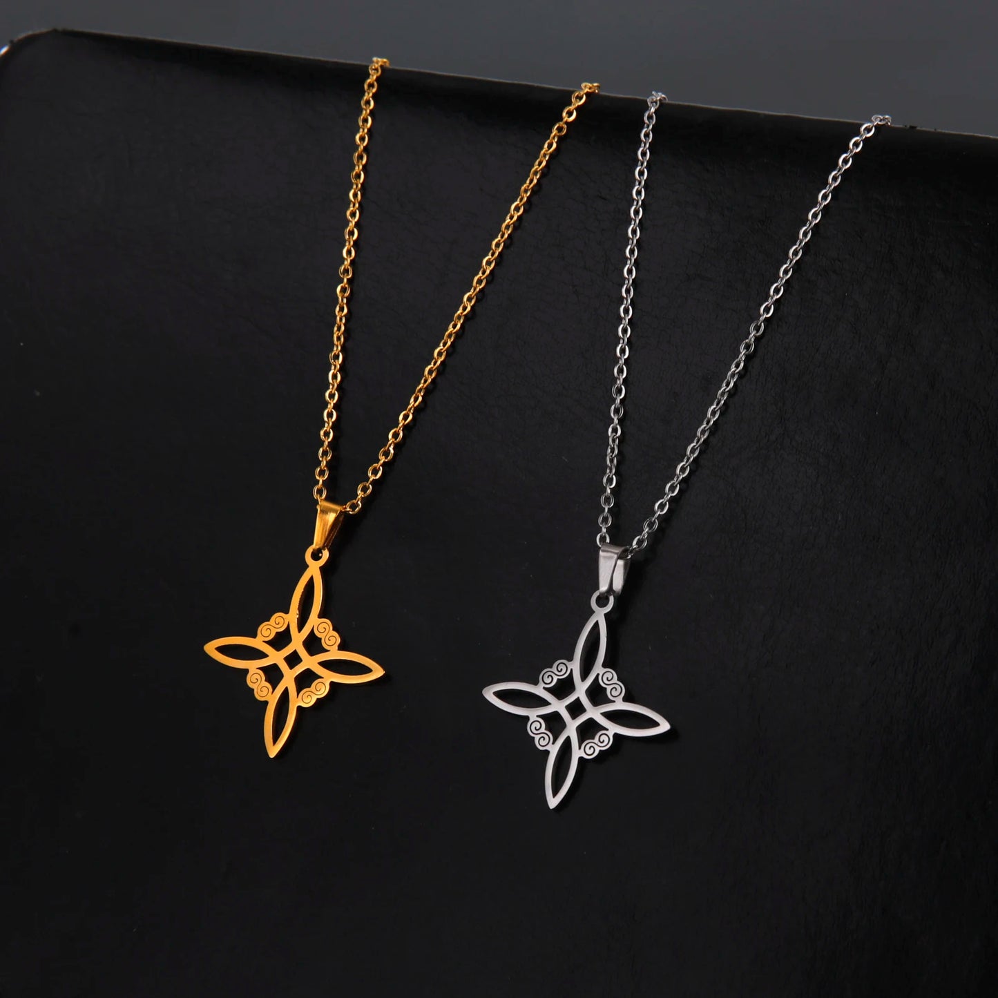 Skyrim Metatron Cube Collier pendentif noeud de sorcière Double amulette Protection Colliers en acier inoxydable Bijoux de sorcellerie vintage