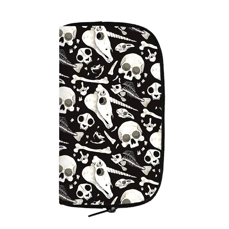 Portefeuille long de sorcière chat noir mignon pour hommes et femmes, sac à main gothique, sac à passeport, porte-monnaie pour téléphone, crâne de sorcellerie, filles