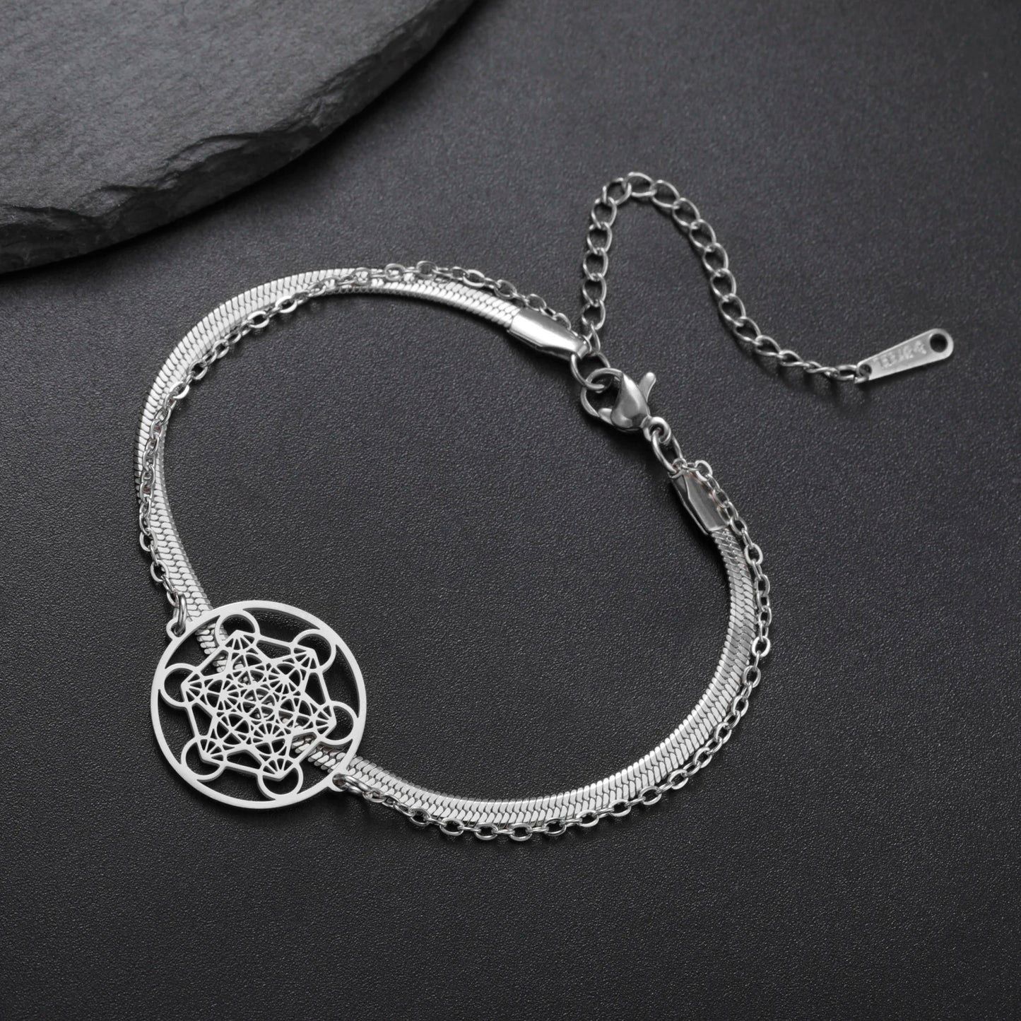 Skyrim archange joint Metatron pendentif Bracelet en acier inoxydable mâle femme bouddhiste hindou Talisman géométrie sacrée bijoux cadeau