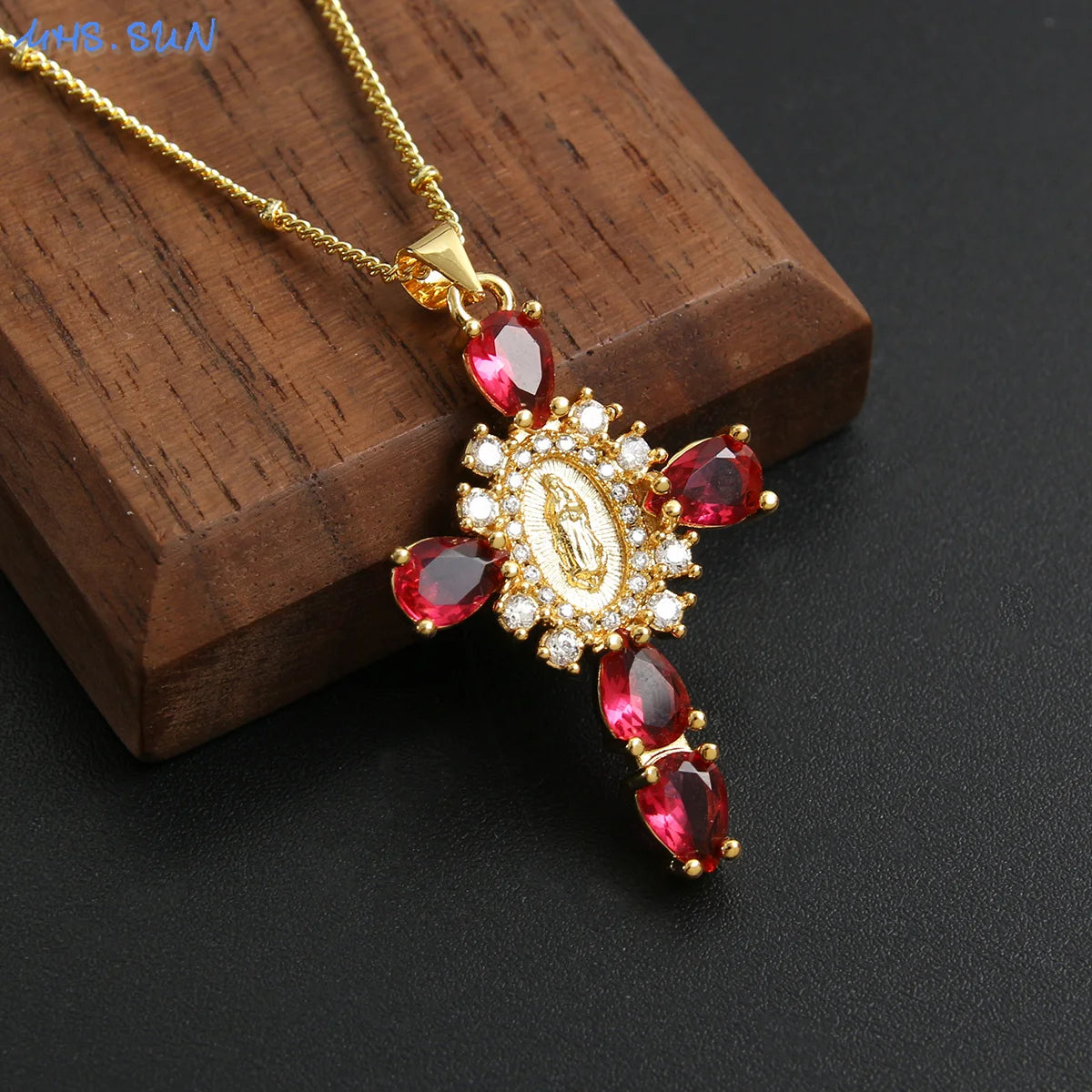 MHS.SUN luxe vierge Guadalupe Mary croix pendentif collier pour femmes hommes exquis Zircon catholique religieux amulette bijoux