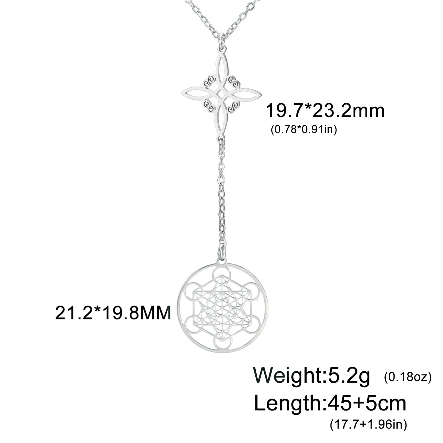 Skyrim Metatron Cube Collier pendentif noeud de sorcière Double amulette Protection Colliers en acier inoxydable Bijoux de sorcellerie vintage