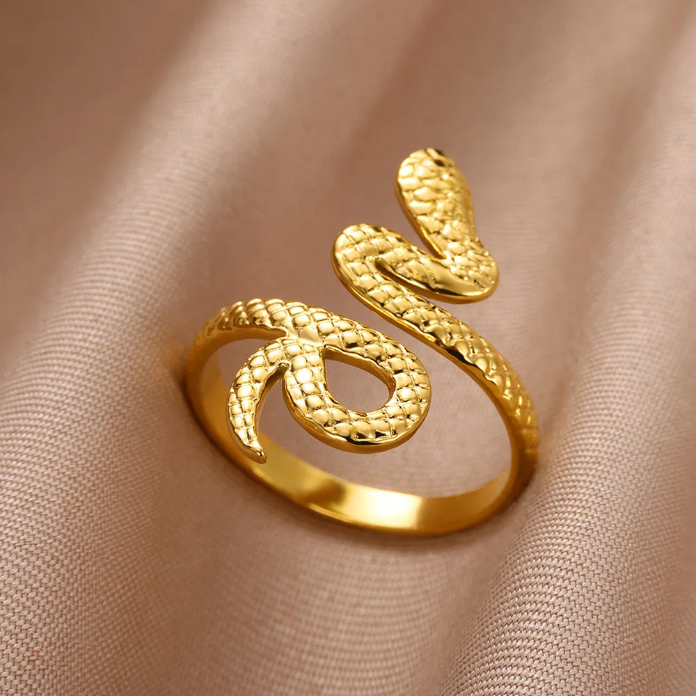 Bagues serpent en acier inoxydable plaqué or 316L pour femmes et hommes, anneau ouvert et réglable, bijoux esthétiques gothiques Vintage