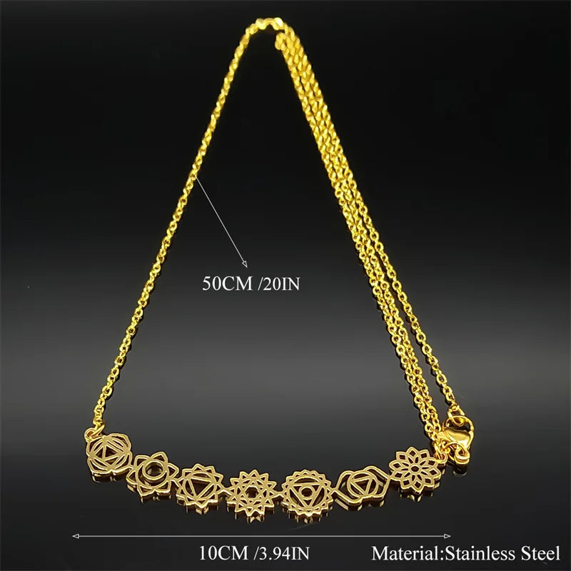 Collier pendentif Yoga 7 Chakra fleur de naissance pour femmes et filles, en acier inoxydable, couleur or, amulette Reiki, bijoux, cadeau de fête des mères