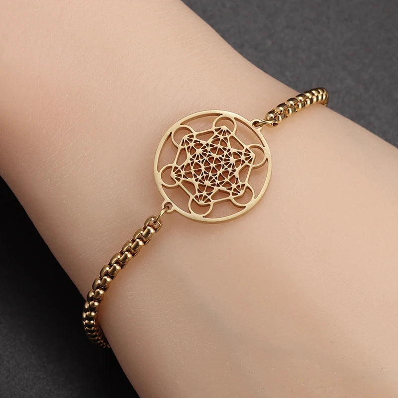 Metatron Cube Bracelet femme acier inoxydable archange jour Bracelet homme mode géométrie sacrée amulette bijoux cadeau