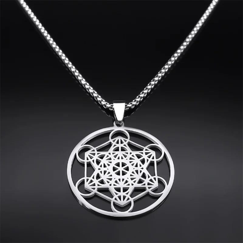 Yoga bouddhisme hindou 7 Chakra collier en acier inoxydable géométrie sacrée ange sceau Metatron symbole collier bijoux cadenas mujer