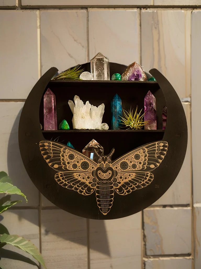 Étagère murale flottante à 3 niveaux, serpent noir, papillon, présentoir en cristal, support de rangement, rebord adapté au placement de bougies en pierre, 1 pièce