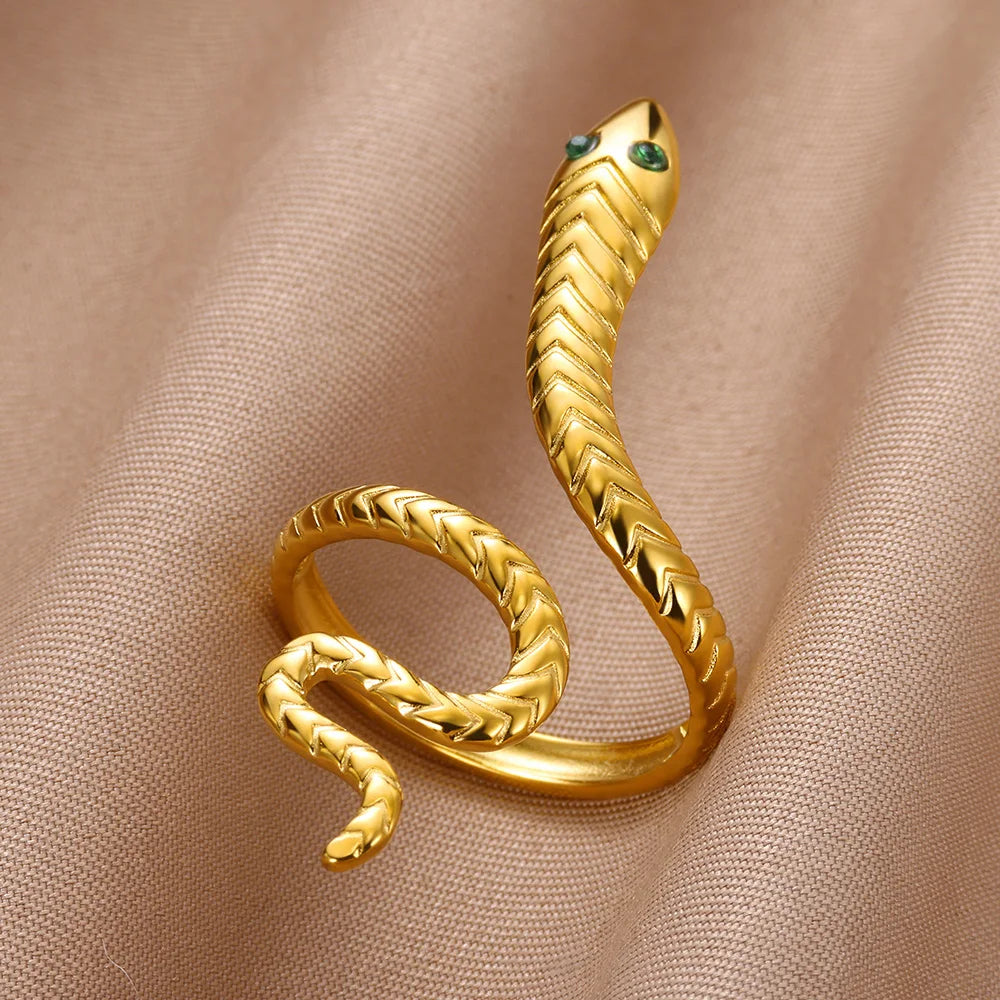 Bagues serpent en acier inoxydable plaqué or 316L pour femmes et hommes, anneau ouvert et réglable, bijoux esthétiques gothiques Vintage