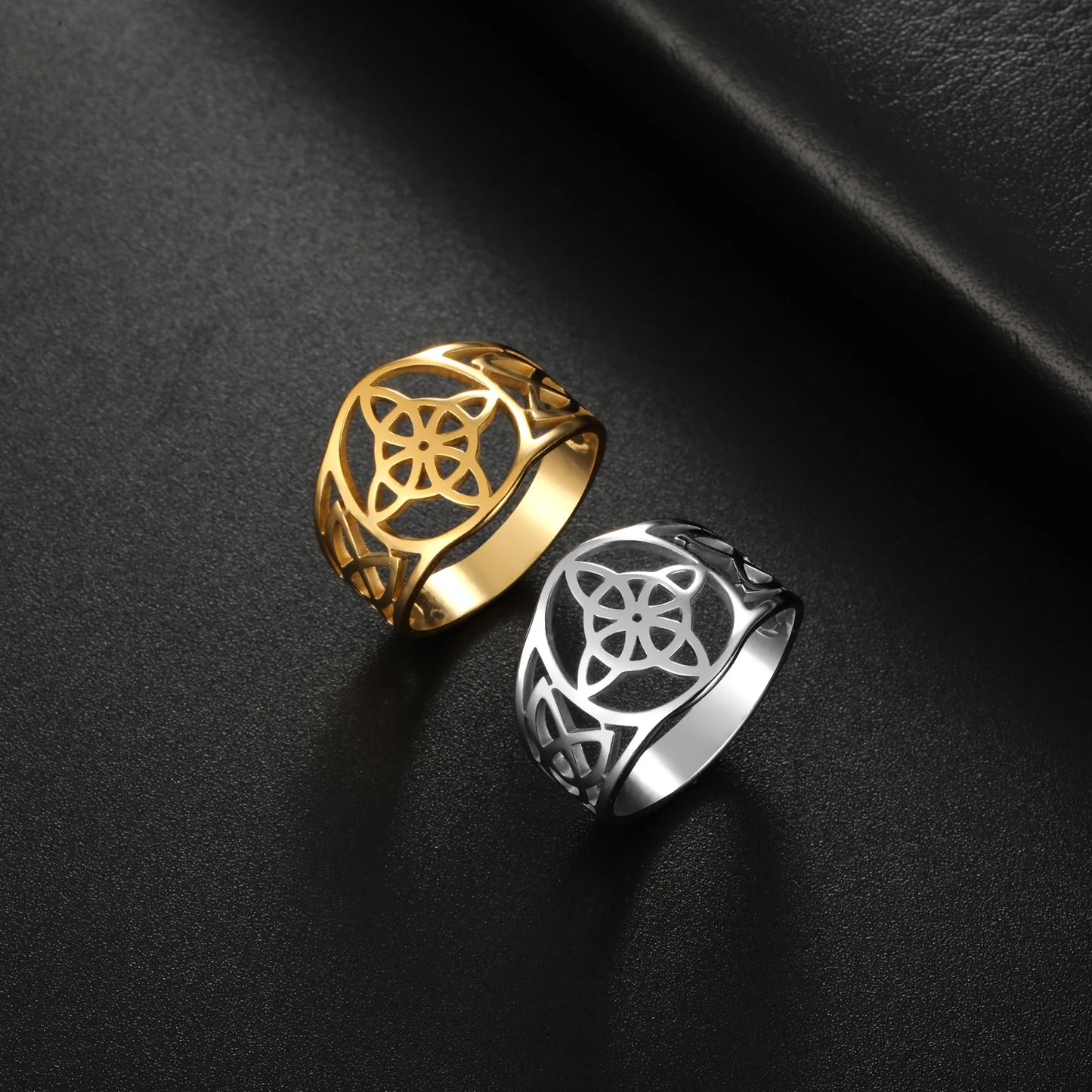 LIKGREAT bague noeud de sorcière pour femmes hommes creux en acier inoxydable bagues celtique Vintage amulette Protection Couple bijoux cadeaux