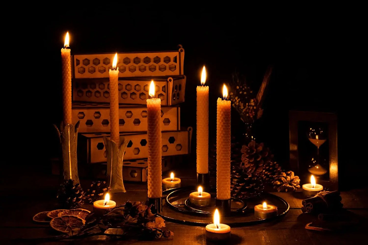 Bougies coniques en cire d'abeille, rouleaux à la main, Design en nid d'abeille, bougies en cire d'abeille sans fumée pour fête, rencontres, décoration de Table à dîner à domicile