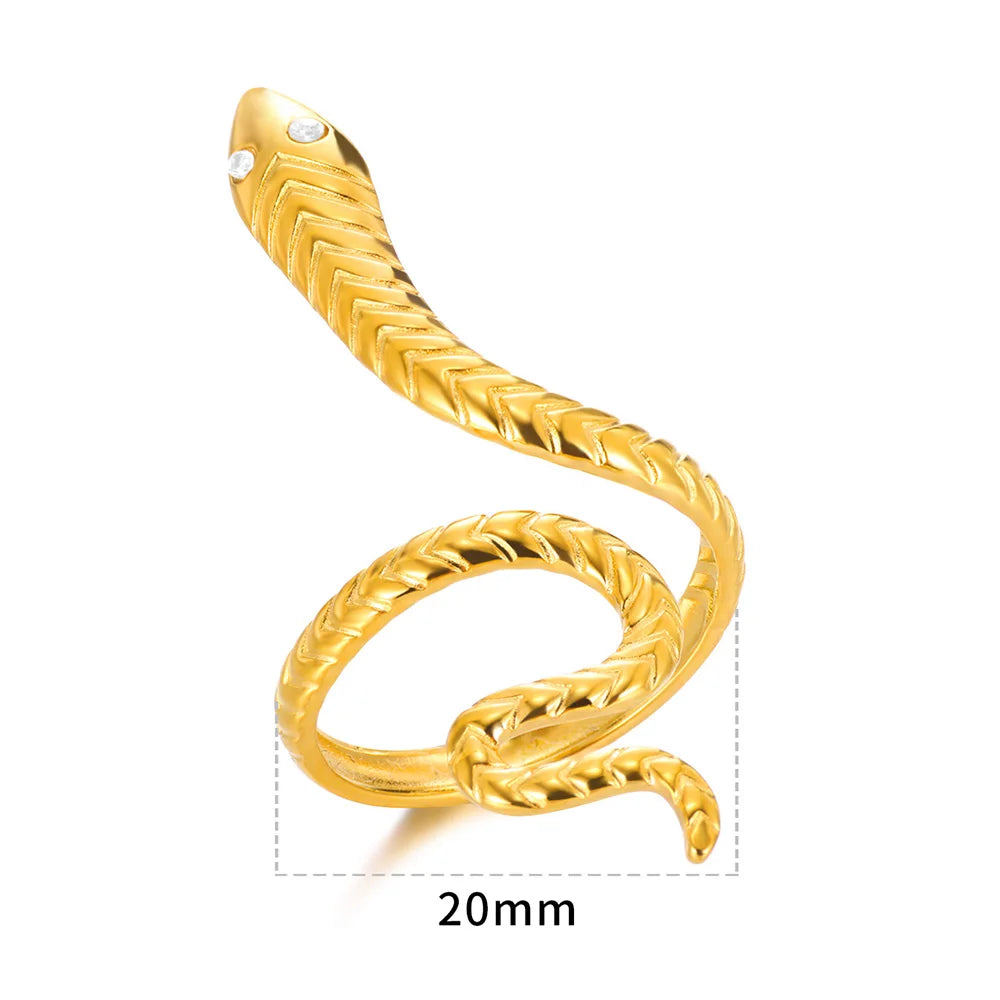 Bagues serpent en acier inoxydable plaqué or 316L pour femmes et hommes, anneau ouvert et réglable, bijoux esthétiques gothiques Vintage