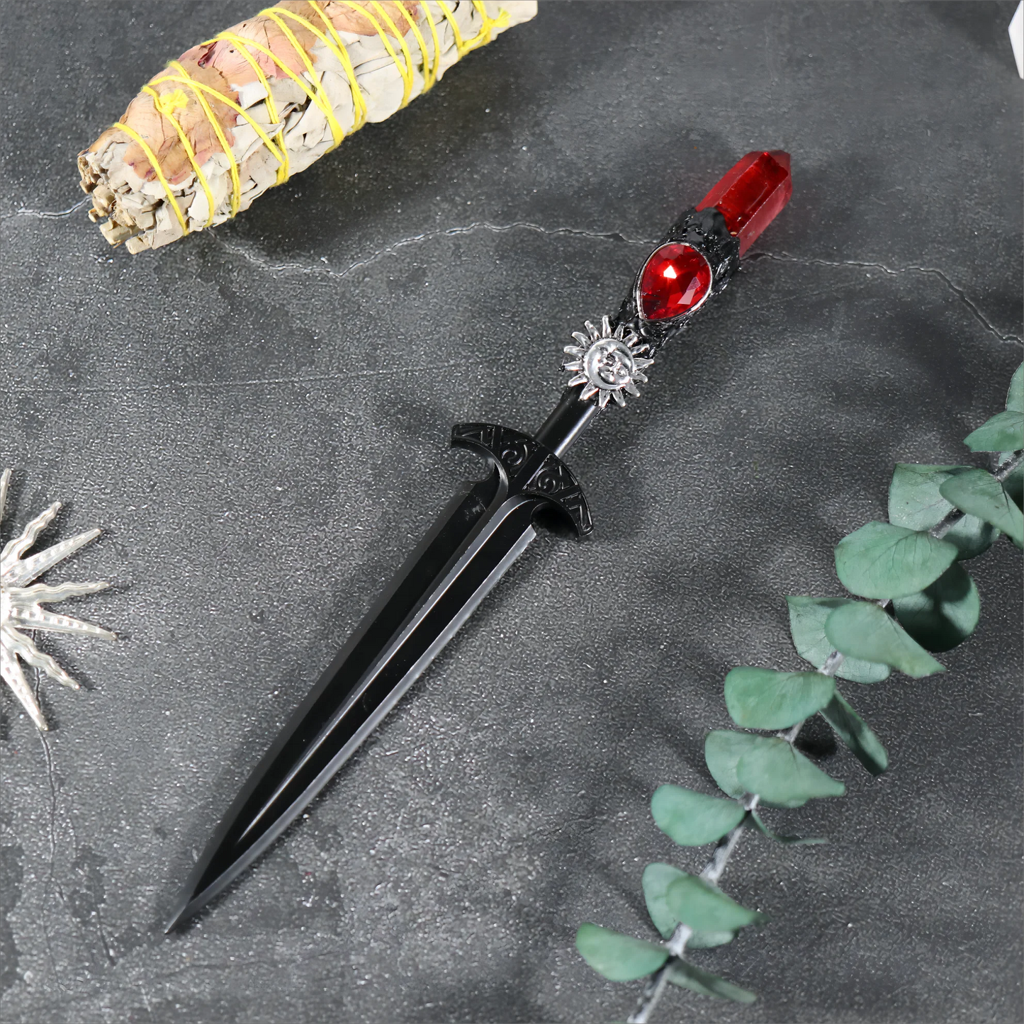 Épée en métal 88-96g, accessoires pour cheveux d'autel de sorcière en cristal, bâton de magicien, énergie païenne, Cosplay elfe gothique, baguette magique foncée, cadeaux de sorcière