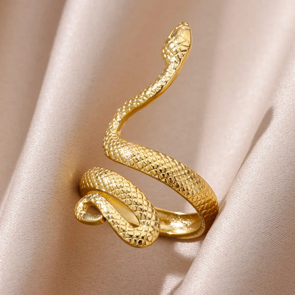 Bagues serpent en acier inoxydable plaqué or 316L pour femmes et hommes, anneau ouvert et réglable, bijoux esthétiques gothiques Vintage