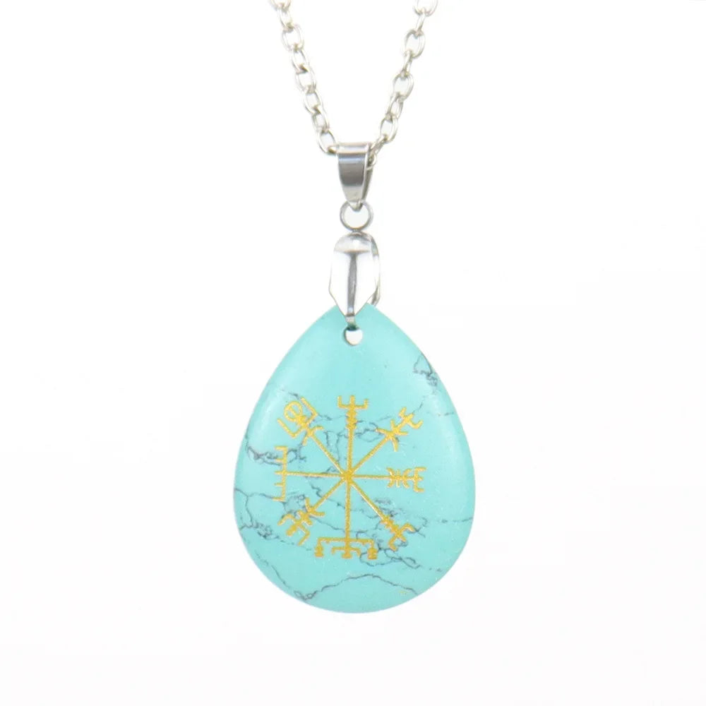 Collier pendentif en obsidienne chakra naturel, semi-réservoir, pierre d'oeil de tigre, Viking Rune Vegvisir, attention sman, Os Teardstress