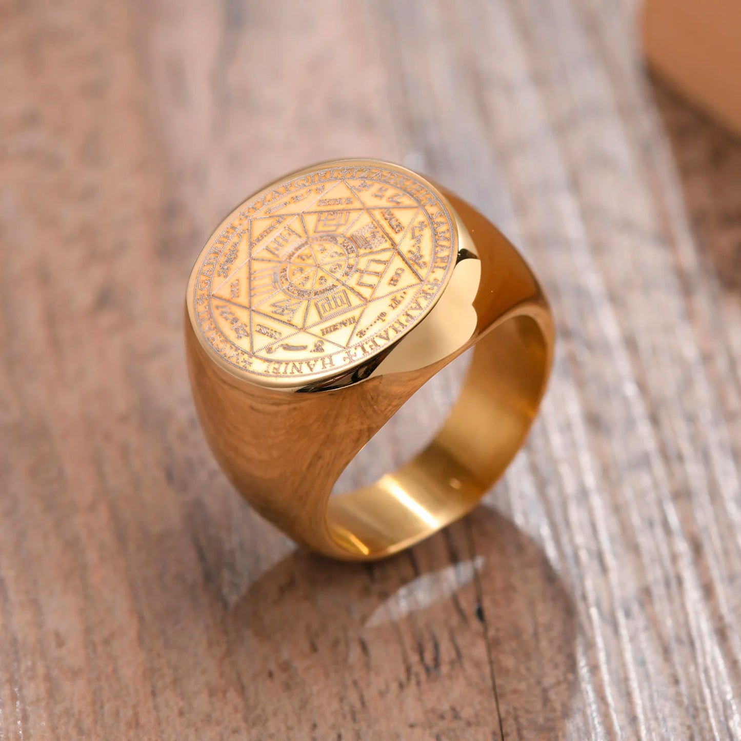 Vnox – bagues sept sceaux d'anges pour hommes, bande de doigt ronde avec tampon supérieur, bague en forme de Cube Metatron, bijoux Punk épais