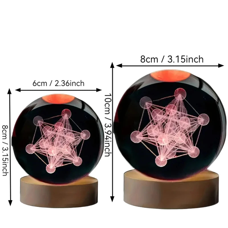 1 gravure laser 3D Metatron, veilleuse boule de cristal, décoration moderne en verre poli, Noël, Halloween, Merci