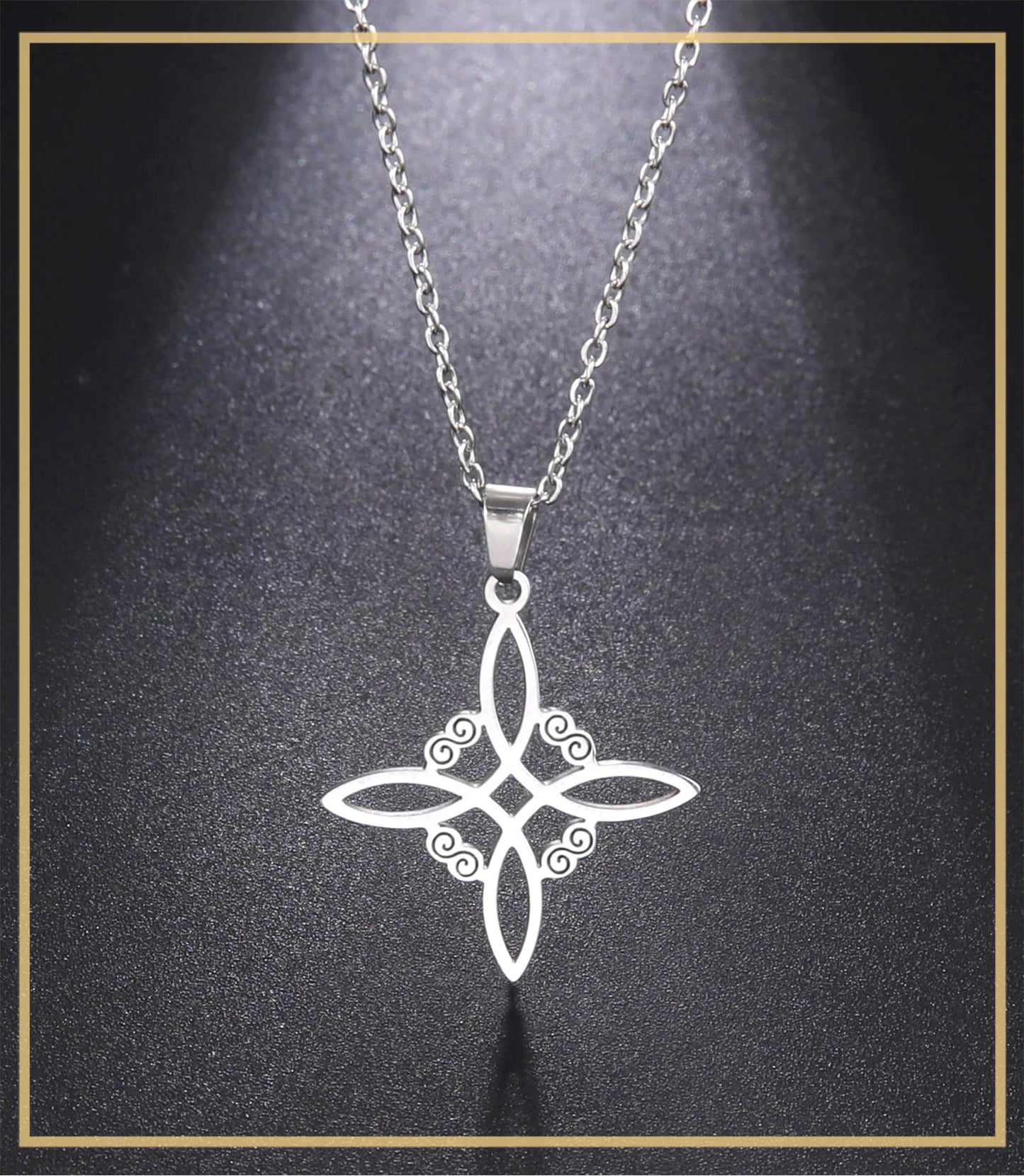 Skyrim Metatron Cube Collier pendentif noeud de sorcière Double amulette Protection Colliers en acier inoxydable Bijoux de sorcellerie vintage
