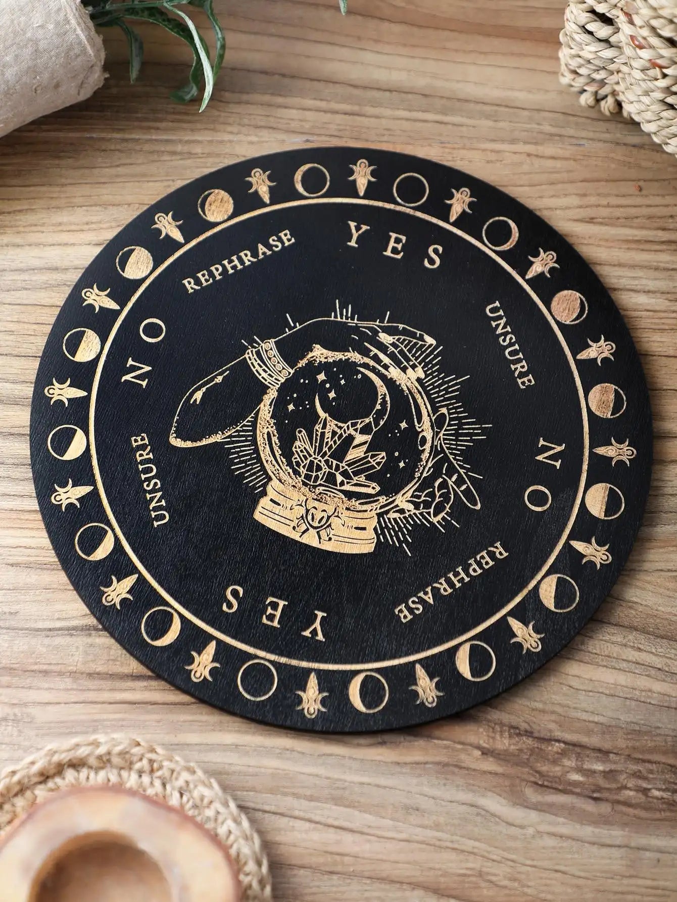 Planche à pendule en bois avec lune, étoile, Divination, énergie sculptée, planche de méditation de guérison, ornements, autel métaphysique