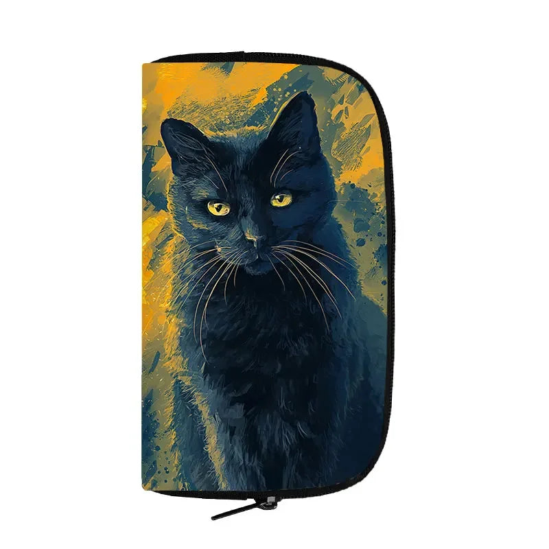 Portefeuille long de sorcière chat noir mignon pour hommes et femmes, sac à main gothique, sac à passeport, porte-monnaie pour téléphone, crâne de sorcellerie, filles