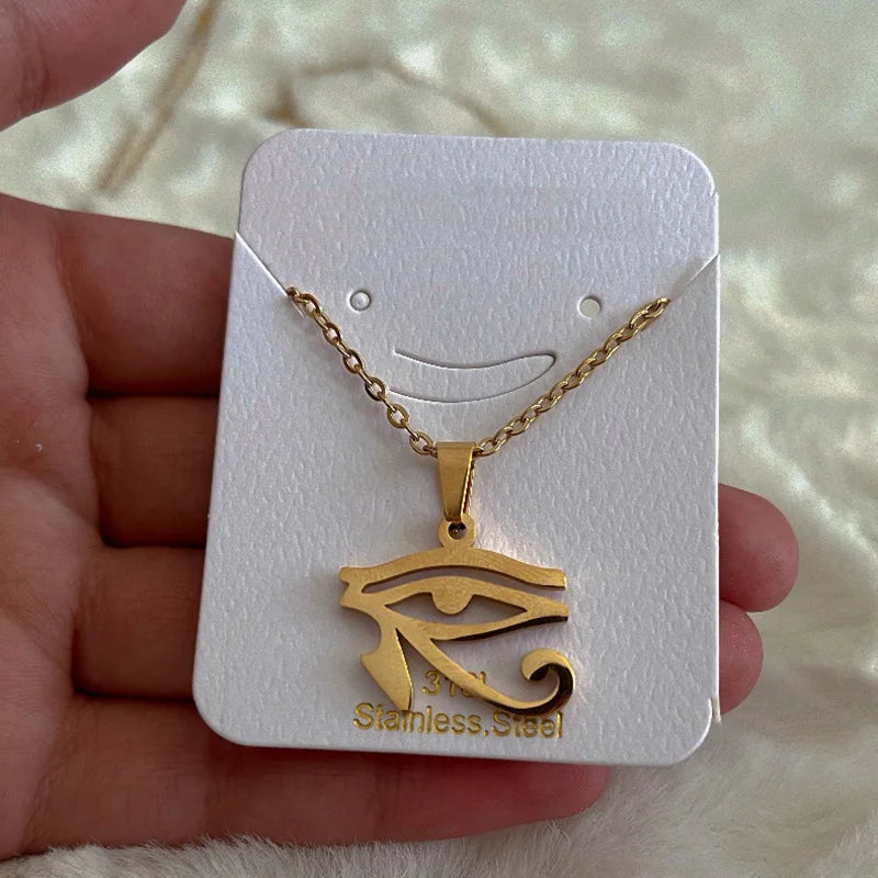 Collier en acier inoxydable avec symbole de l'egypte ancienne, Vintage, pharaon égyptien, pendentif œil d'horus, bijoux à la mode pour femmes