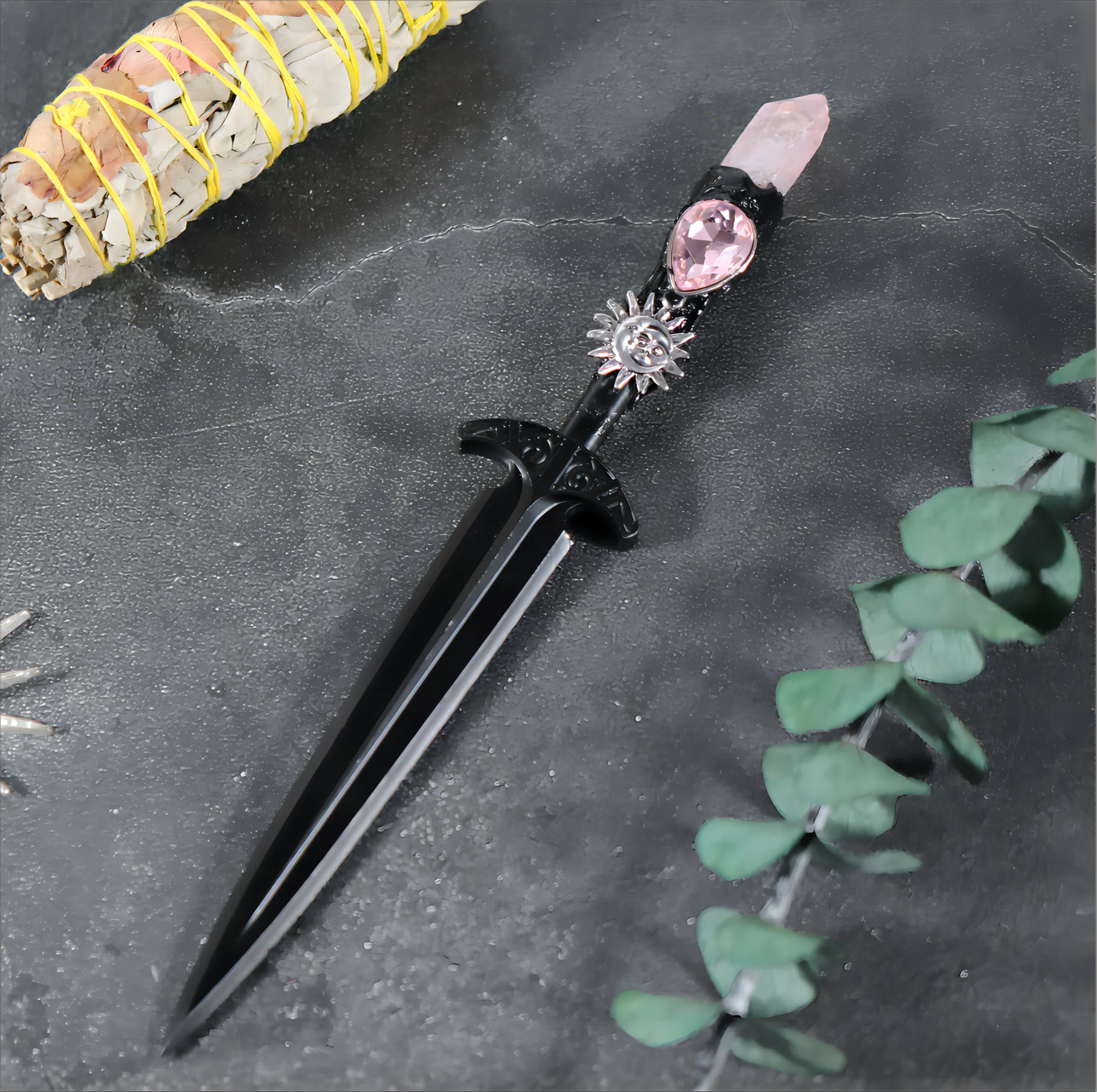 Épée en métal 88-96g, accessoires pour cheveux d'autel de sorcière en cristal, bâton de magicien, énergie païenne, Cosplay elfe gothique, baguette magique foncée, cadeaux de sorcière