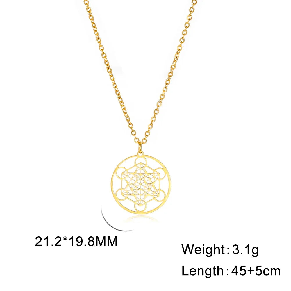 Skyrim Metatron Cube Collier pendentif noeud de sorcière Double amulette Protection Colliers en acier inoxydable Bijoux de sorcellerie vintage