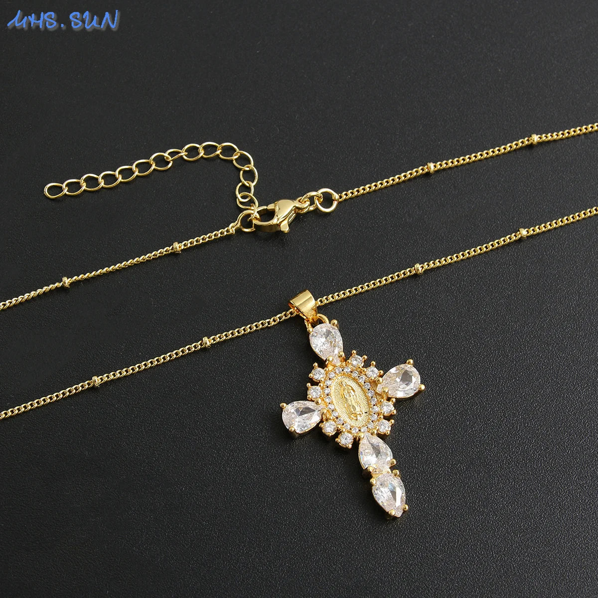 MHS.SUN luxe vierge Guadalupe Mary croix pendentif collier pour femmes hommes exquis Zircon catholique religieux amulette bijoux