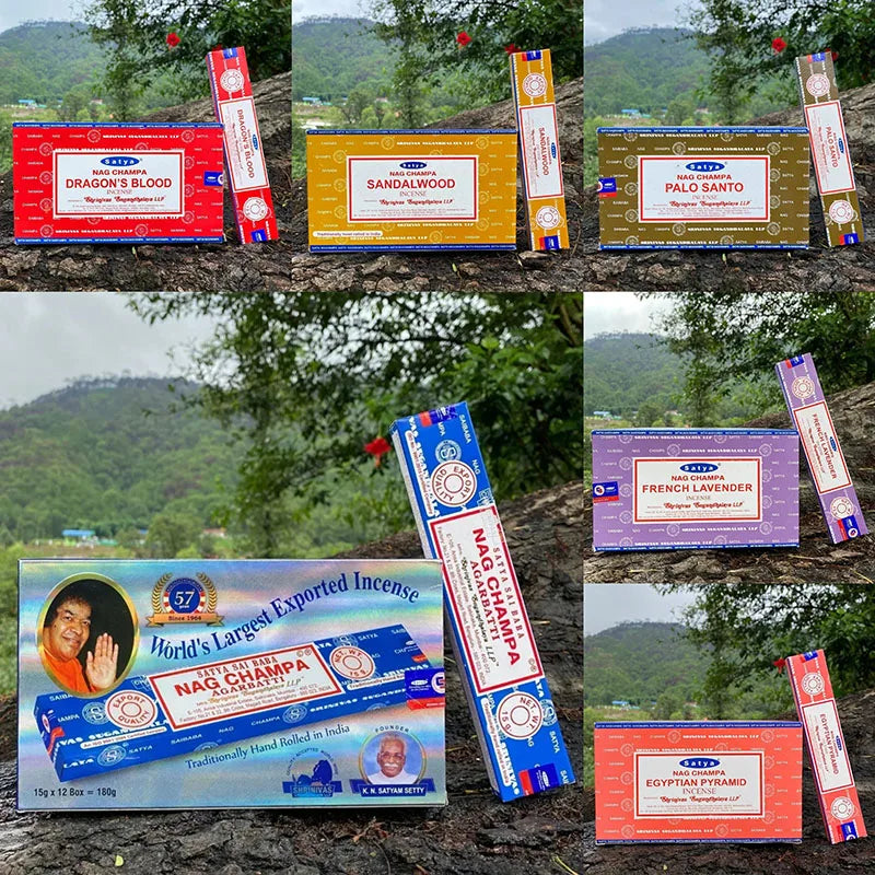 5 boîtes NAG Champa Incienso Satya Collection d'encens Satya bâtons faits à la main avec saveurs arômes médicinaux rafraîchissants parfums pour la maison