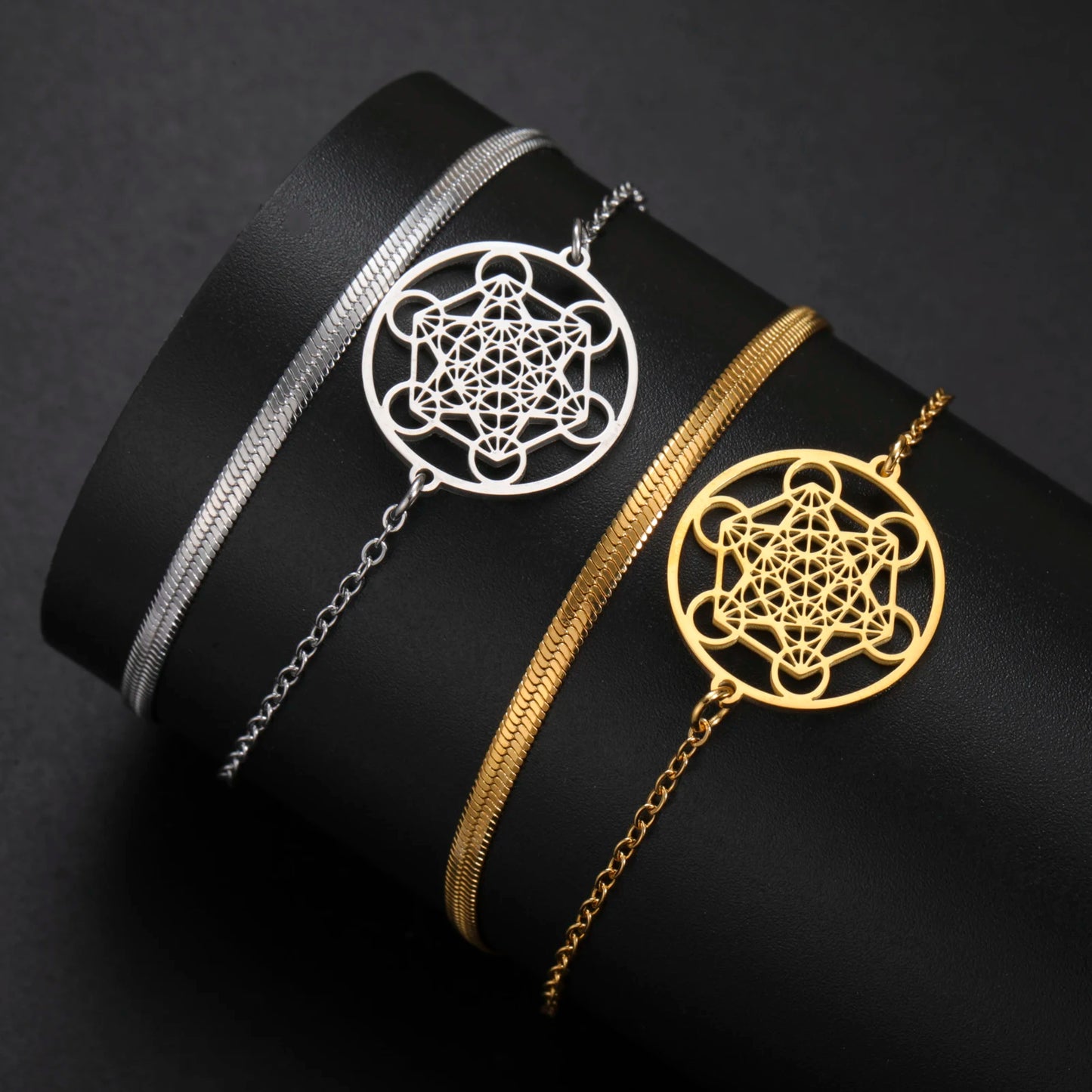Skyrim archange joint Metatron pendentif Bracelet en acier inoxydable mâle femme bouddhiste hindou Talisman géométrie sacrée bijoux cadeau