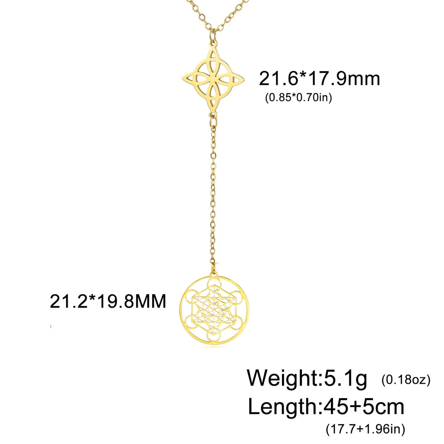Skyrim Metatron Cube Collier pendentif noeud de sorcière Double amulette Protection Colliers en acier inoxydable Bijoux de sorcellerie vintage